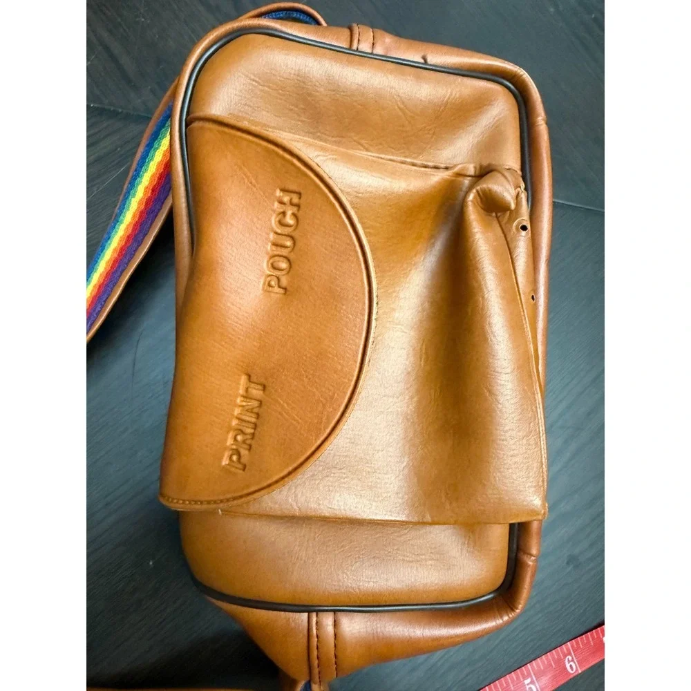 Vintage Kodak Instant‎ Camera Bag Tan Faux Leather Rainbow Strap Retro Case